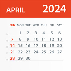 April 2024 Calendar Leaf - Vector Illustration