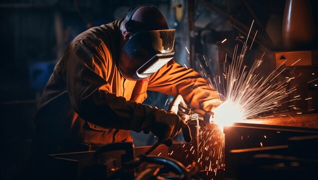 Skilled Welder Creating a Strong Bond in the Industrial Sector, Generative AI