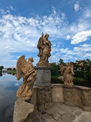 Obraz premium Pisek historical town in southern BOhemia,Czech republic,Churches, oldest bridge and street art-sand statues