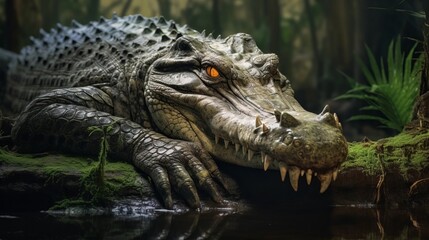 Obraz premium portrait of a scary crocodile AI generated