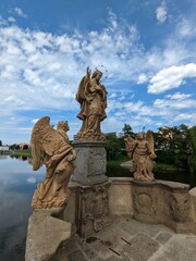 Pisek historical town in southern BOhemia,Czech republic,Churches, oldest bridge and street art-sand statues