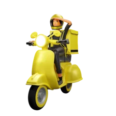 Poster 3d render of a PNG delivery woman on a motorbike looking foward © Art Heart Studio