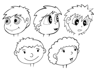 Stickers pour porte Dessin animé Cartoon Faces Heads Vector Illustration Art Set