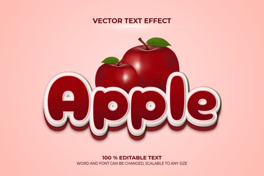 Red Apple Fruit editable Text Effect, with realistic apple vector