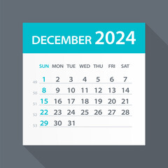 December 2024 Calendar Green Leaf - Vector Illustration