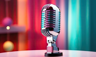 retro microphone on stage with lights