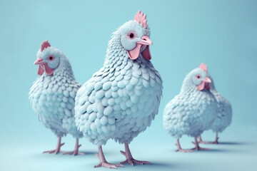 Fototapeta premium Chicken on blue background. 