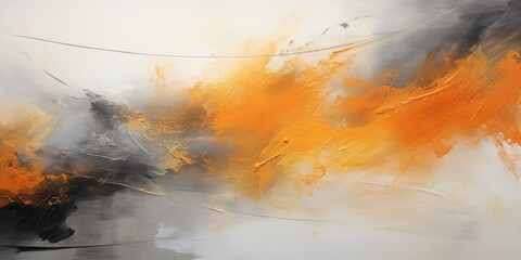 Abstract painting in orange and grey colors