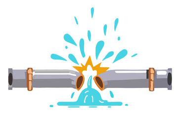 Flat Style Vector Art of Water Leak in a Metal Pipe