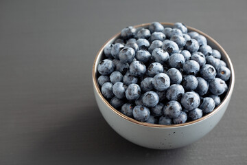 Organic Blueberries in a Bowl, side view. Space for text.