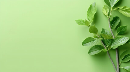 Green leaf minimal style, beauty spring season, pastel green background. Generative ai
