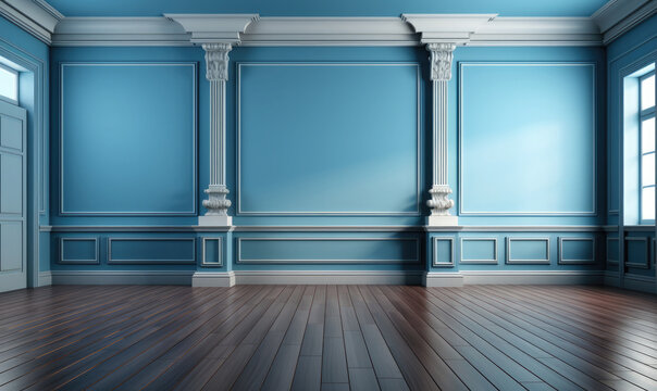 Blue room in the 3d. Background, generative AI