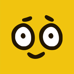 Cute happy emoticon in doodle style yellow background. Vector Illustration