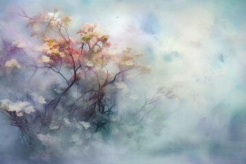Obraz na płótnie Canvas ethereal mist of pastel colors gently floating in a dreamlike atmosphere, evoking a sense of tranquility and serenity
