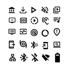 Music, Audio, Video, Cinema and Multimedia, Market and Economics, Electronics and Devices vector icons.