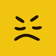 Angry emoticon in doodle style yellow background. Vector Illustration