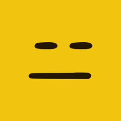 Sad emoticon in doodle style yellow background. Vector Illustration