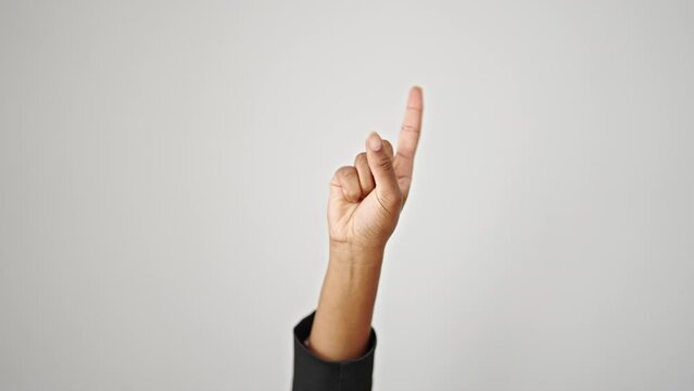 African american woman saying no with finger over isolated white background