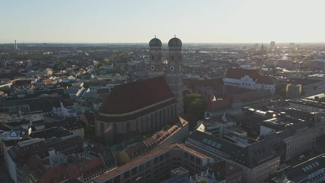 The twin domed towers of the Frauenkirch in Munich Germany