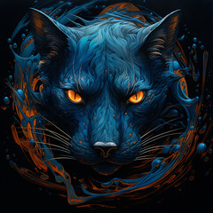 Obraz premium black panther at night with yellow eyes created with Generative Ai