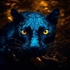 black panther at night with yellow eyes created with Generative Ai
