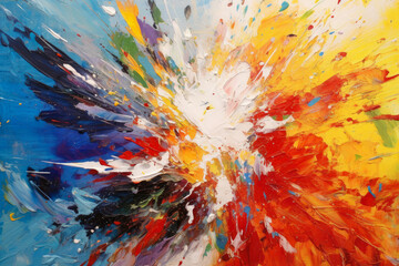 collision of vibrant brushstrokes and splatters, creating an explosion of energy and creative expression