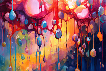 cascade of abstract droplets in vibrant colors, evoking a sense of fluidity and movement