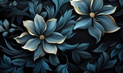 Illustration of seamless abstract black floral vine pattern, generative AI