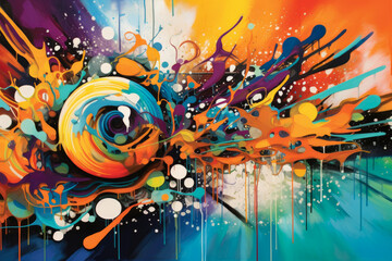 collision of vibrant graffiti elements and abstract shapes, infusing urban art with a burst of color and creativity