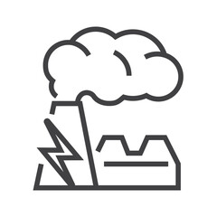 Smokehouse factory with llightning symbol. Ecology icon. Editable stroke icon