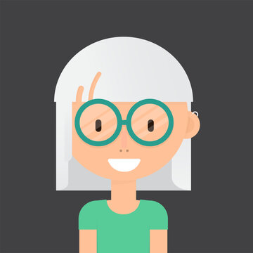 Smile girl with light grey hair avatar, pirsing, headphones. Flat style on white background