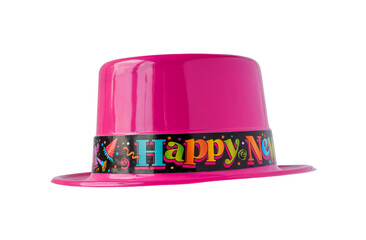 Happy New Year pink party hat isolated cutout on transparent