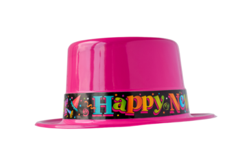 Happy New Year pink party hat isolated cutout on transparent