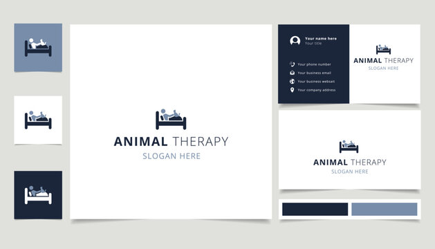 Animal therapy logo design with editable slogan. Branding book and business card template.