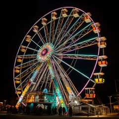 colorfull ferris wheel at night. generative ai