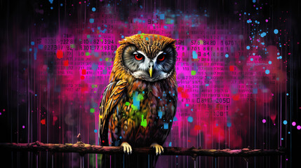 colourful neon style owl
