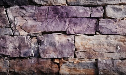 Fototapeta premium Textured background of rough uneven surface of brown and purple stone wall with cracks, generative AI