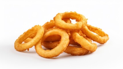 Food photography, fast food, background  - Stack of fried breaded onion rings, isolated on white background (Generative Ai)