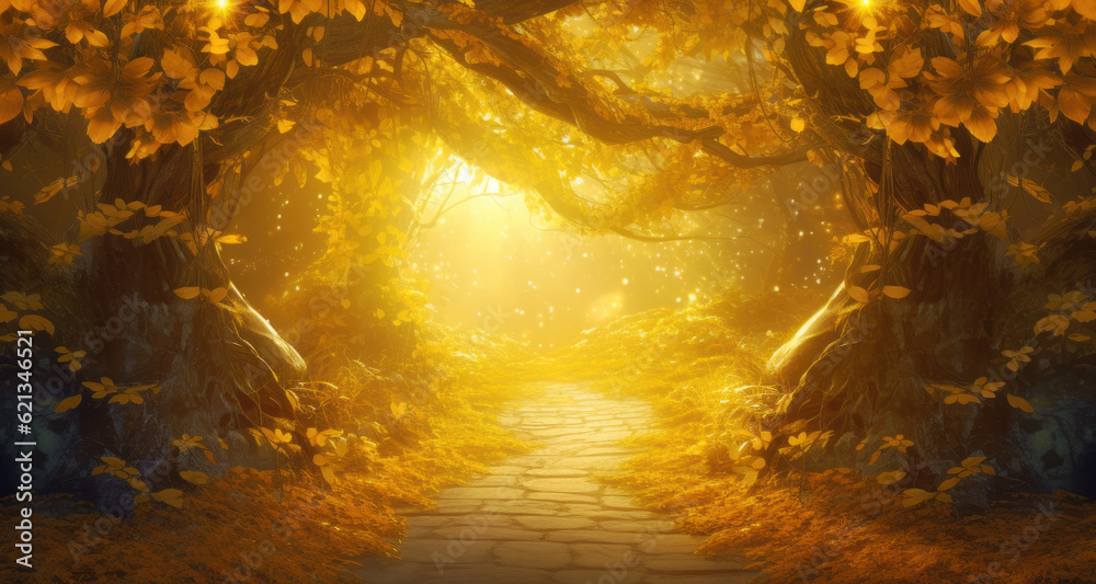 Canvas Prints golden autumn trees forming an arch with a mysterious path leading to fairy tale world