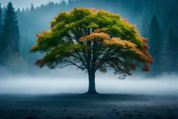 tree in the fog generated Ai.