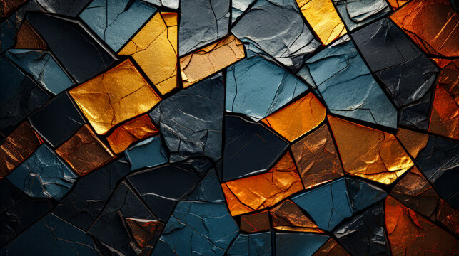 Background of dark tones multicolored slate cracked wall texture. Black stone wall texture background. A dark wall of tiles wallpaper and house decoration concept. 3d Render .