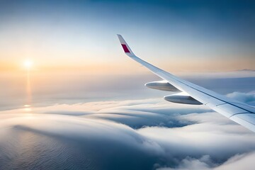 Fototapeta na wymiar wing of airplane in clouds generated Ai.