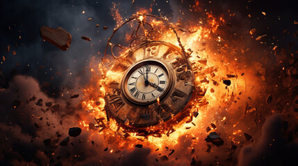 exploding clock and fireball