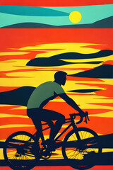 Golden Hour Ride: Silhouette of a cyclist biking in the city park during sunset Seamless Pop Cartoon Art Style