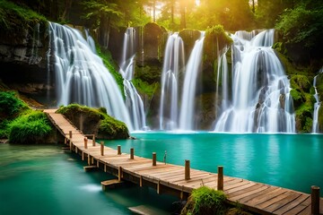 waterfall in the jungle generating by  AI technology