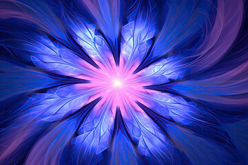 mesmerizing fractal pattern in deep shades of purple and blue, radiating from a central point, creating a captivating abstract background