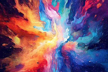 cosmic explosion of vibrant colors and swirling galaxies, merging together to form a mesmerizing abstract background that sparks curiosity and awe