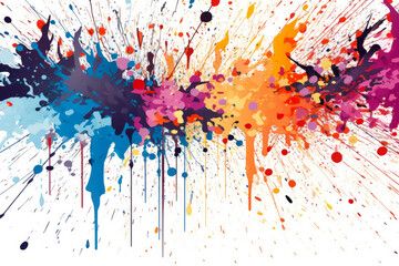 Fototapeta premium burst of colorful paint splatters and drips on a white abstract background, adding a playful and energetic touch to any design