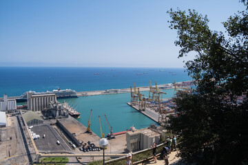 Naklejka premium Photos of port of Barcelona from hills near Montjuïc Castle, Catalonia, Spain
