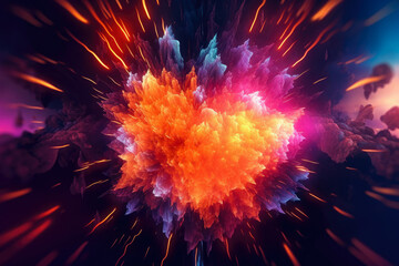 Obraz premium explosion of vibrant neon lights against a dark abstract background, creating a futuristic and electrifying atmosphere